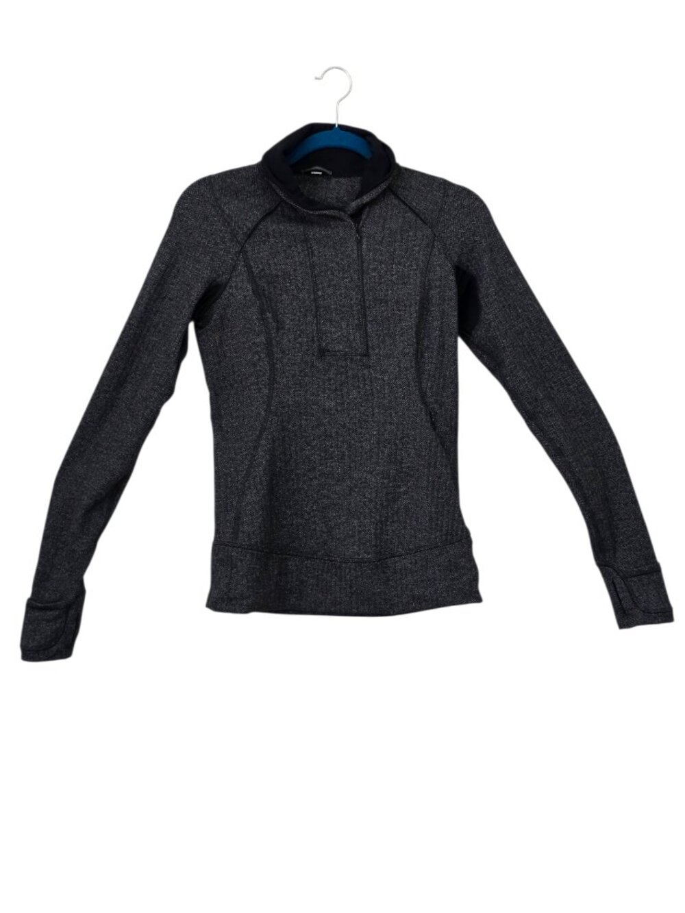 Lululemon Athletica 1/4 Zip Think Fast Pullover Black & Grey Herringbone Shirt